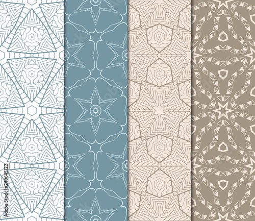 Set Of Geometric Seamless Pattern. Modern Floral Ornament. Vector Illustration. For The Interior Design, Wallpaper, Decoration Print, Fill Pages, Invitation Card, Cover Book