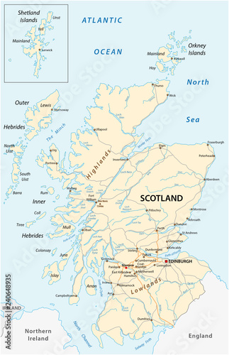 High detailed Scotland road map with labeling