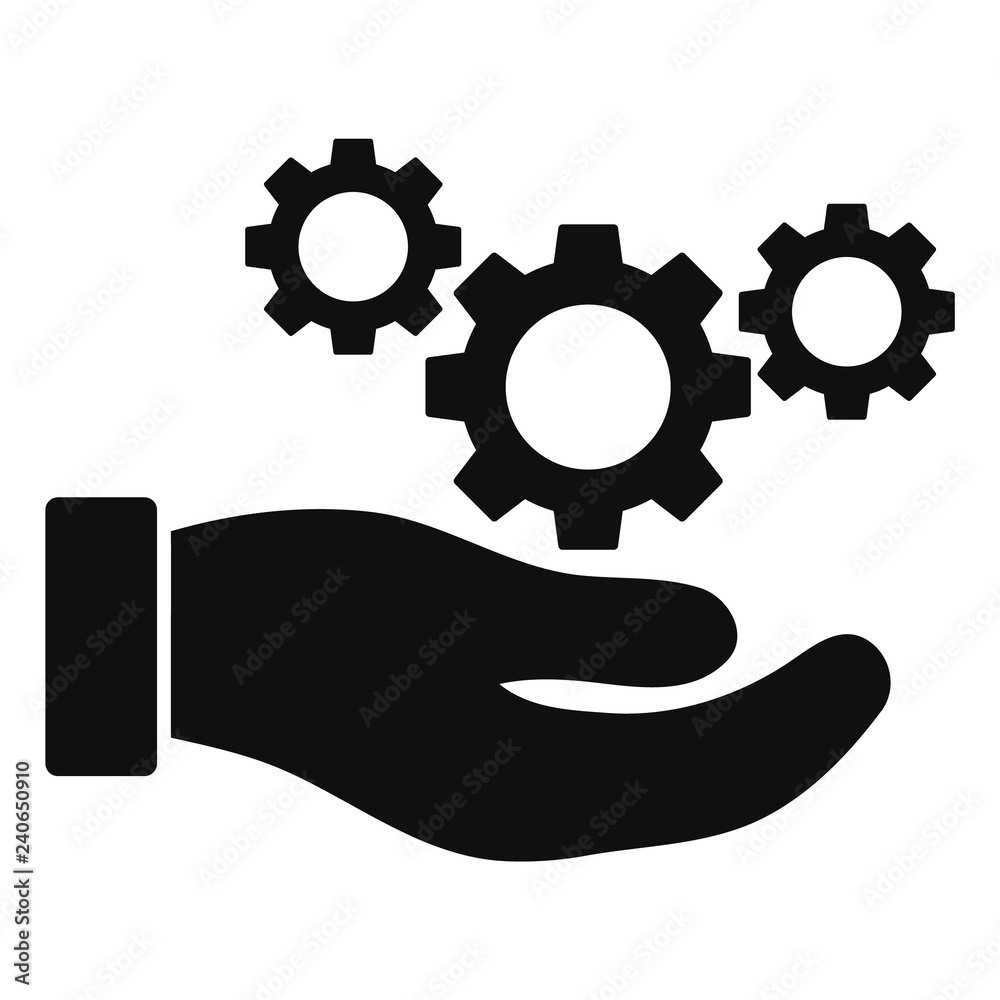 Cogs service hand vector icon on a white background. An isolated flat icon illustration of cogs service hand with nobody. Cogs service hand vector icon on a white background. An isolated flat icon illustration of cogs service hand with nobody.