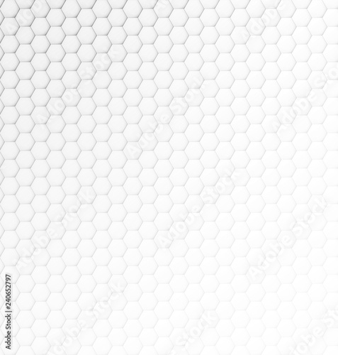 Abstract white and light gray hexagonal background with some lightness gradient.