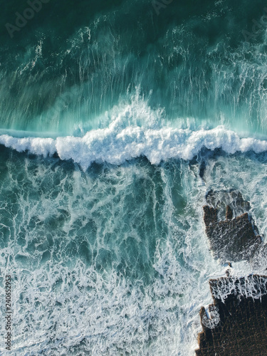 Aerial view of huge ocean wave. Drone Photo