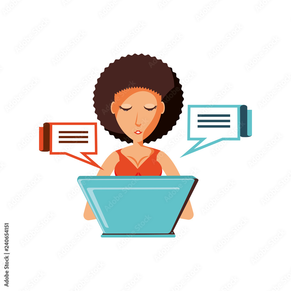 woman with laptop and speech bubbles woman with laptop and speech bubbles
