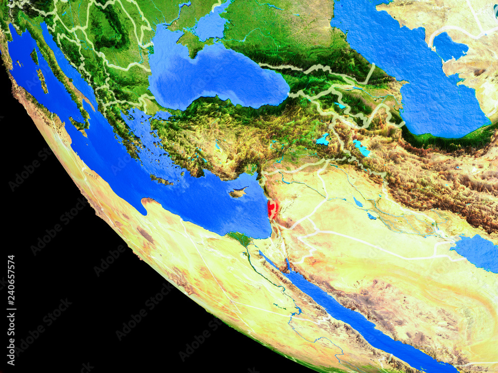 Lebanon on realistic model of planet Earth with country borders and very detailed planet surface.