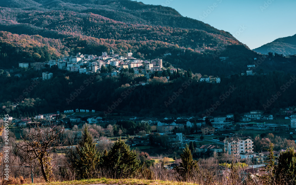 Italian village of Atina in rural winter mountain landscape