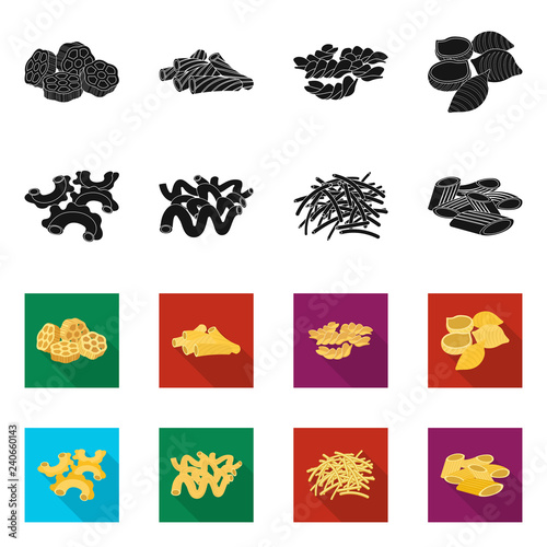 Vector illustration of pasta and carbohydrate logo. Collection of pasta and macaroni vector icon for stock.