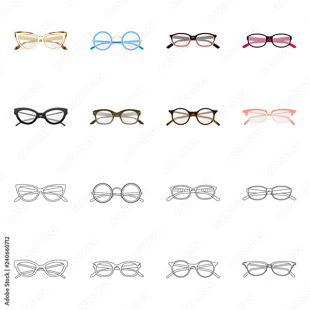 Vector design of glasses and frame icon. Collection of glasses and accessory stock vector illustration. Vector design of glasses and frame icon. Collection of glasses and accessory stock vector illustration.