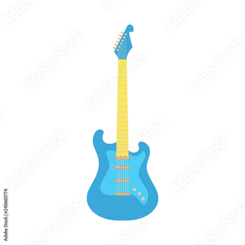 Vector blue fender type electric guitar icon. Classic rock musical instrument. Symbol of heavy metal, blues and string music. Stage entertainment equipment for musicians. Isolated illustration