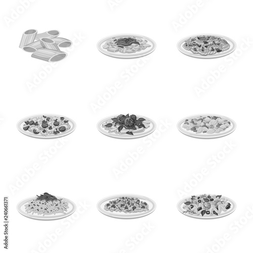 Vector design of pasta and carbohydrate sign. Set of pasta and macaroni stock vector illustration.