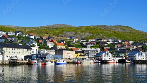 Honningsvag harbour and waterfront, Honningsvag, Finnmark, Norway photo