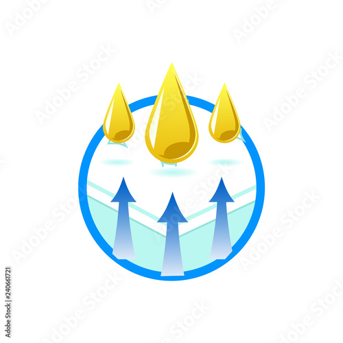 Dirt resistant materials technology symbol in flat style - isolated vector illustration of comfortable orthopedic breathable mattress with mud drops and arrows up for health safety concept.