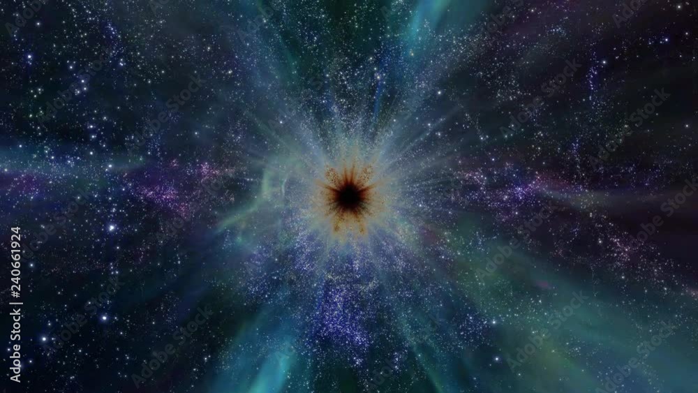 Light, stars and galaxies are sucked into a black hole in space (Loop).