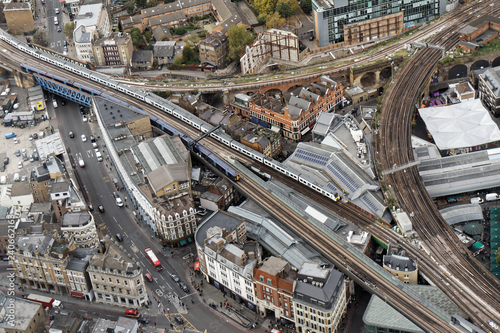 Aerial view of railways in Southwark district - London, UK