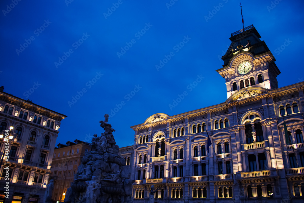 city hall in Trieste at night Italy