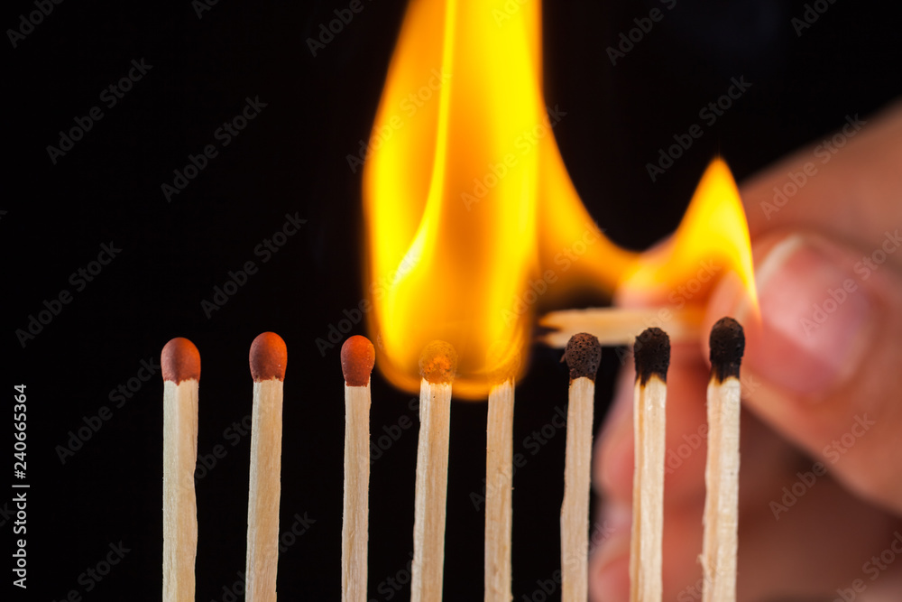 group of burn and unburned matches, isolated on black background group of burn and unburned matches, isolated on black background