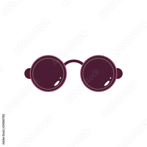 Black rounded sunglasses vector illustration in flat style - summer eye protection accessory with dark circle lenses. Fashion casual eyewear glasses isolated on white background.