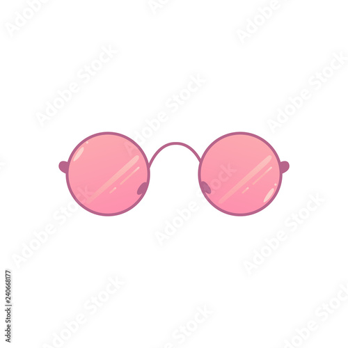 Vector vintage pink sunglasses in aviator style circle shape. Photo booth prop, selfie photo decoration symbol. Retro scrapbooking acessory icon. Summer fancy glasses, isolated illustration