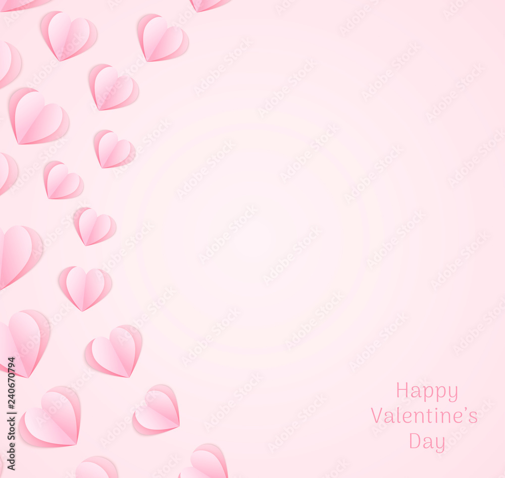 Vector backdrop with pink papercut hearts. Valentine's day illustration.