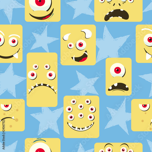 Seamless cute monsters pattern. Vector background for kids.