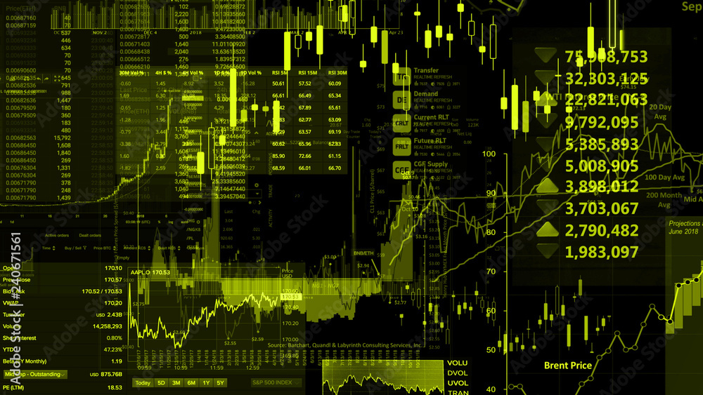 3D rendering of stock indexes in virtual space. Economic growth, recession 3D rendering of stock indexes in virtual space. Economic growth, recession