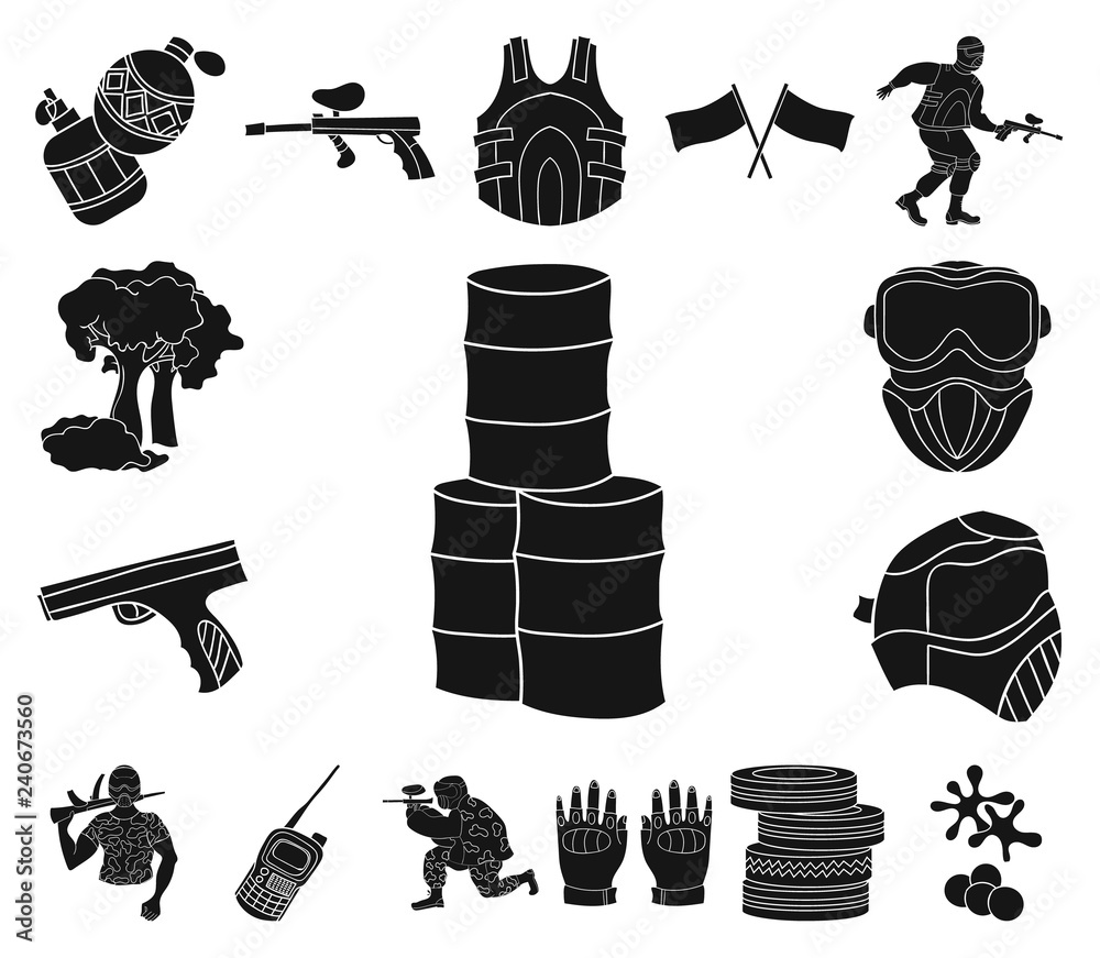 Paintball, team game black icons in set collection for design