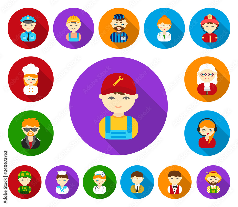 People of different professions flat icons in set collection for design. Worker and specialist vector symbol stock web illustration.