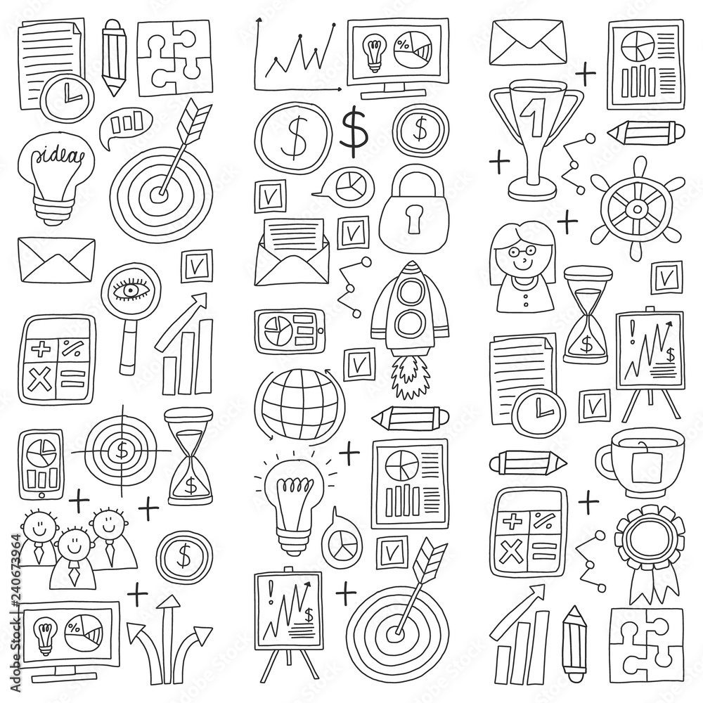 Vector set of bussines icons in doodle style. Vector set of bussines icons in doodle style.