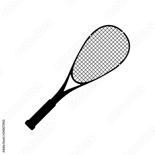 Vector squash racquet silhouette black icon. Ground game equipment. Professional sport, classic tennis racket for official competitions and tournaments. Isolated illustration