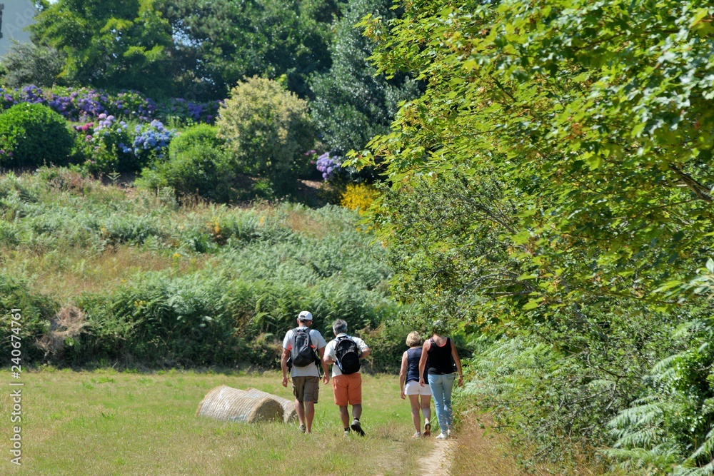 Fototapeta premium Deux couples qui se promènent sur un sentier en Bretagne