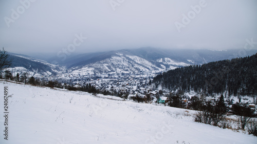 Carpathian winter landscape in Yaremche