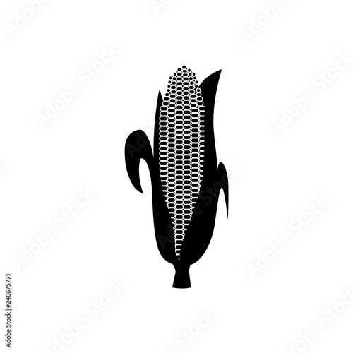 Vector corn cob black silhouette icon. Organic food, harvest cereal for agricultural product design. Natural heatlhy food full of vitamins and nutritions. Isolated illustration