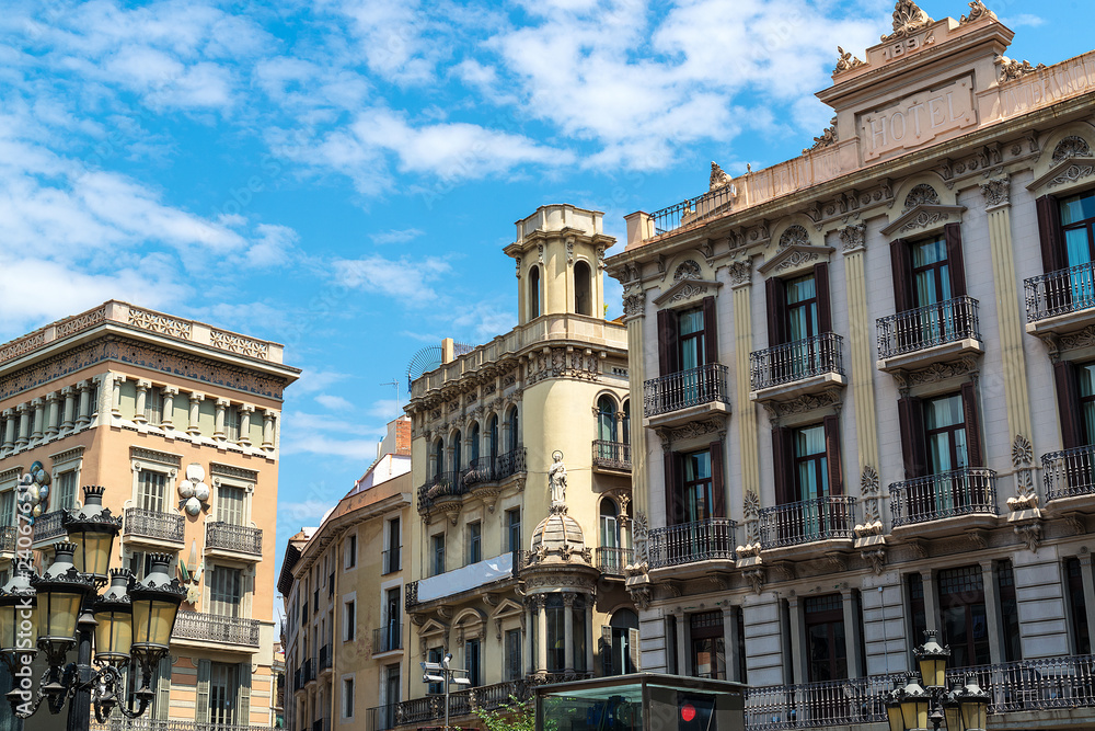 Las Ramblas in Barcelona, Spain - May 16, 2018.