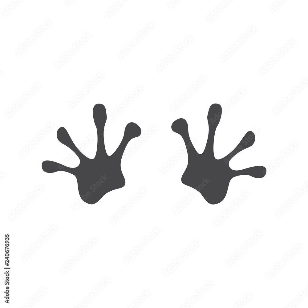 Vector abstract frog footprint icon. Palmate foot of lake reptile paw track. Forest or swamp animal symbol. Isolated illustration Vector abstract frog footprint icon. Palmate foot of lake reptile paw track. Forest or swamp animal symbol. Isolated illustration