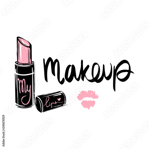 Makeup fashion logo. Lettering illustration. Calligraphy phrase