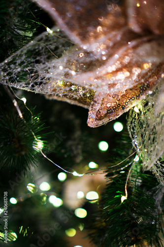 Decorated Chrismas Tree,Pine, New year, chrismas lighs closeup