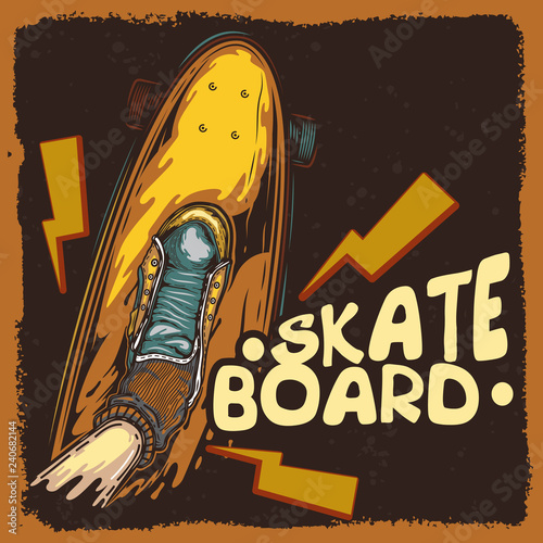 Vector image of skateboarding. Figure in retro style skateboard Board, and sneakers