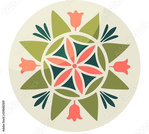 Pennsylvania Fancy Dutch folk art vector illustration: Hex sign with Six-petal rosette. Barn Hex talisman circle sign pow wow or powwow paintings imitation.