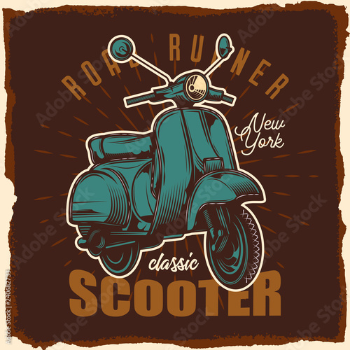 Classic scooter. Vector illustration. Design for emblem or t-shirt.