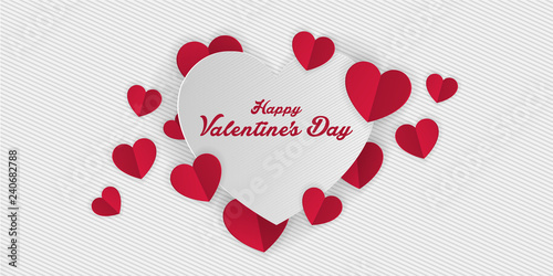 valentines day, 14th February, cut paper hearts romantic love day Celebration card vector illustration
