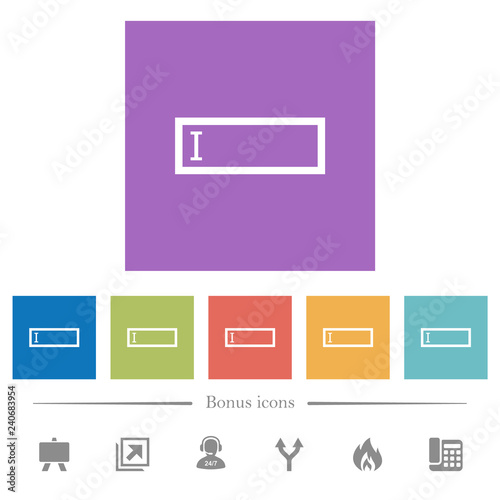 Editbox with editing cursor flat white icons in square backgrounds