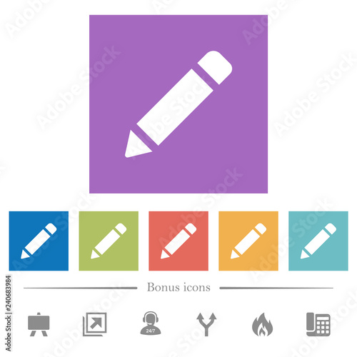 Single pencil with rubber flat white icons in square backgrounds