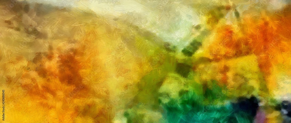 Close up oil paint abstract background. Art textured brushstrokes in macro. Part of painting. Old style artwork. Dirty watercolor texture. Modern pattern. Chaotic splashes. Multi-colors design.