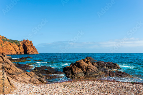 Rocks and sea, Paradise Beach in Saint Raphael