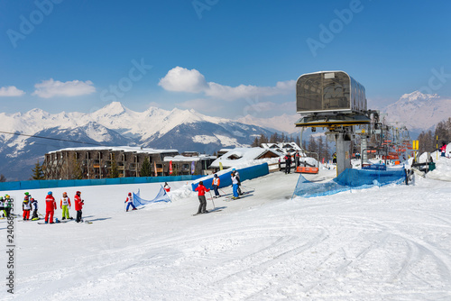 Ski resort in winter, Aosta, Italy
