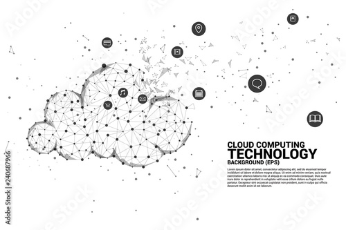 Cloud computing network technology polygon dot connected line with icon : Concept of cloud server, Storage and data