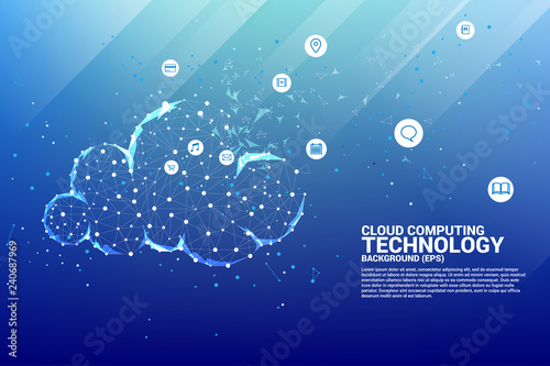 Cloud computing network technology polygon dot connected line with icon : Concept of cloud server, Storage and data