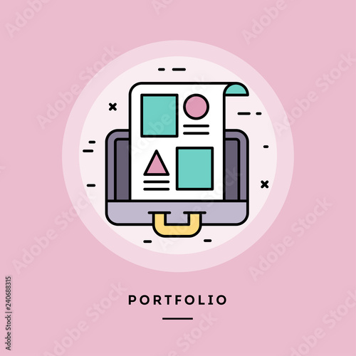 Portfolio, flat design thin line banner, usage for e-mail newsletters, web banners, headers, blog posts, print and more. Vector illustration.