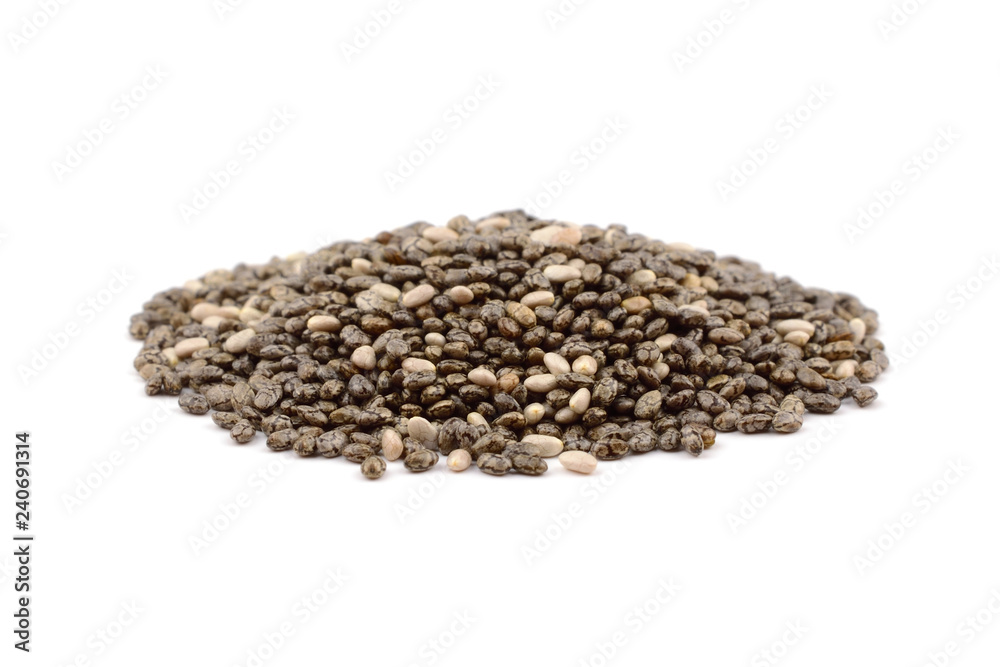 A Heap of Chia Seed (Salvia Hispanica) Isolated on White Background. A Heap of Chia Seed (Salvia Hispanica) Isolated on White Background.
