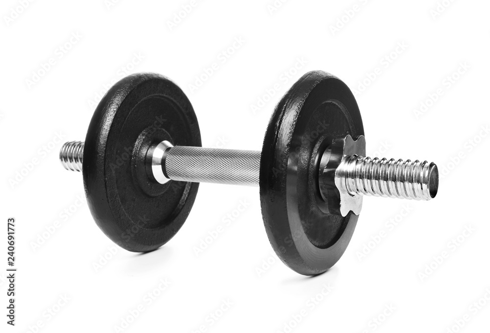 Professional dumbbell on white background. Sporting equipment Professional dumbbell on white background. Sporting equipment