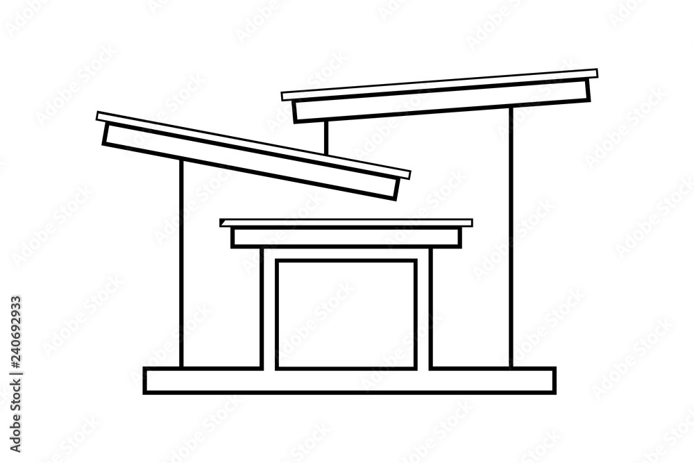 Abstract outline drawing, two connected modern houses vector illustration Abstract outline drawing, two connected modern houses vector illustration