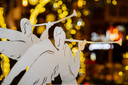 Christmas street decoration of Strasbourg, highlighted buildings and new year atmosphere photo